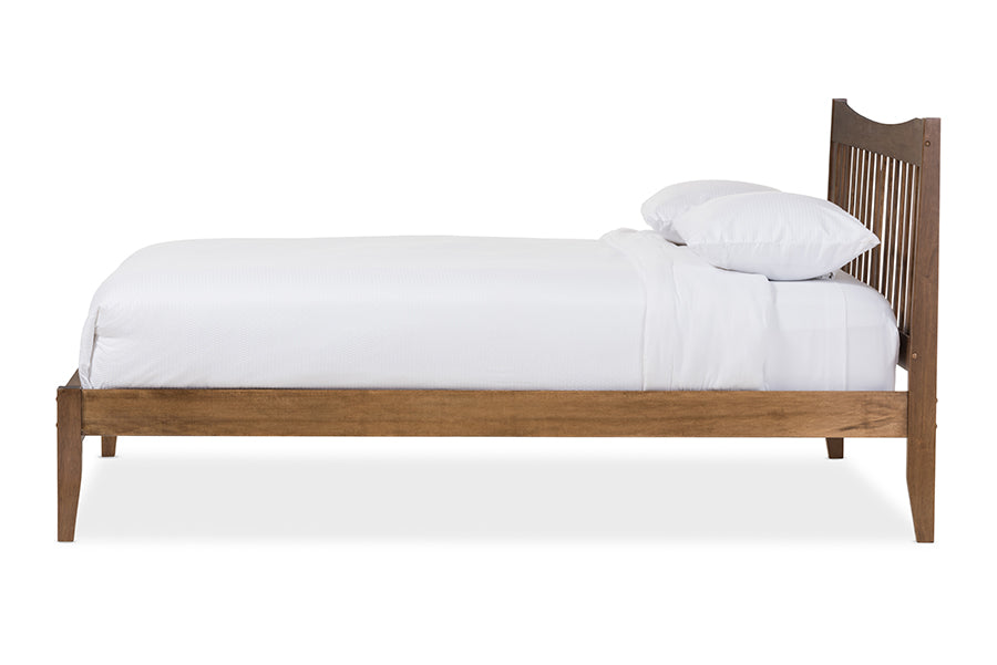 Baxton Studio Edeline Mid-Century Modern Solid Walnut Wood Curvaceous Slatted Full Size Platform Bed