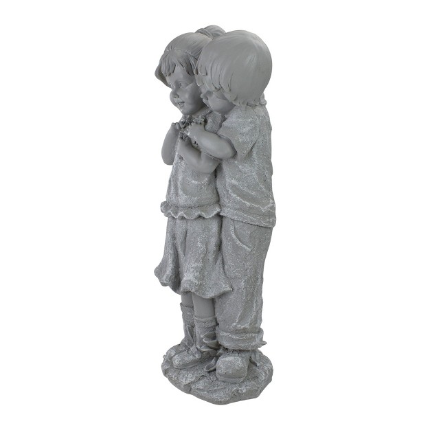 Gray Boy Hugging Girl Outdoor Garden Statue