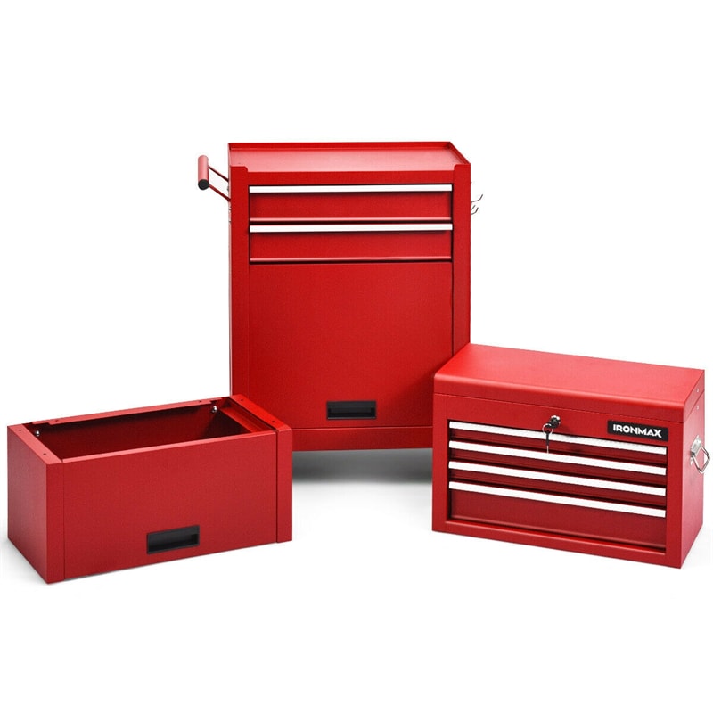 6-Drawer Rolling Tool Chest 3-in-1 Tool Storage Cabinet with Auto Locking System & Lockable Wheels