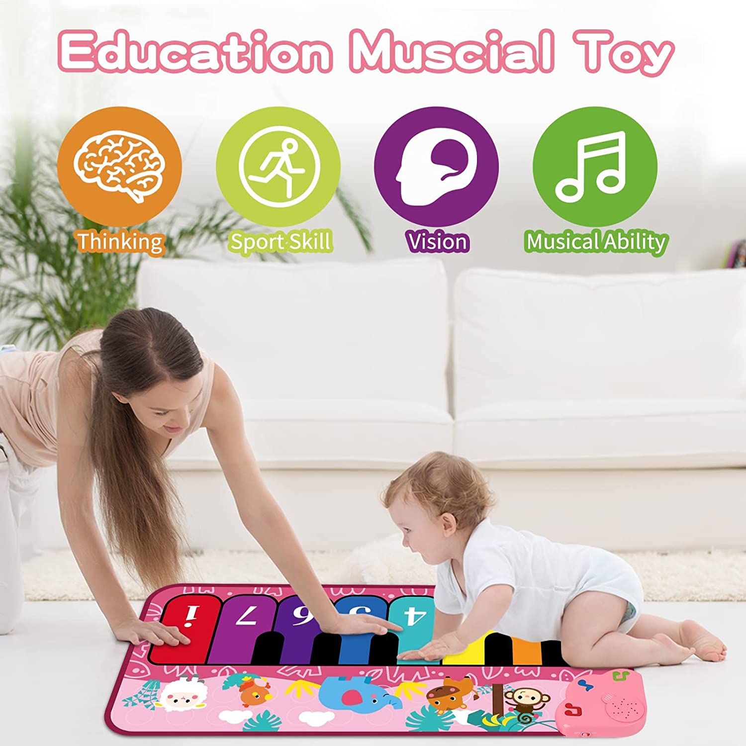 Zmoon Piano Mat for Kids Musical Piano Keyboard Mat Early Educational Music Toys Gift for Toddlers Girls Boys Aged 1 2 3 4