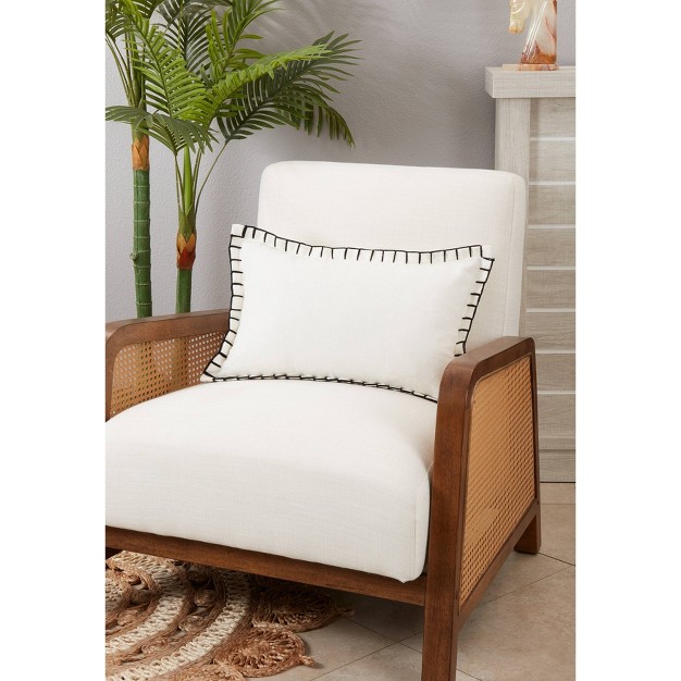 Oversize Minimalist Chic Chunky Whip Stitch Down Filled Lumbar Throw Pillow White Saro Lifestyle