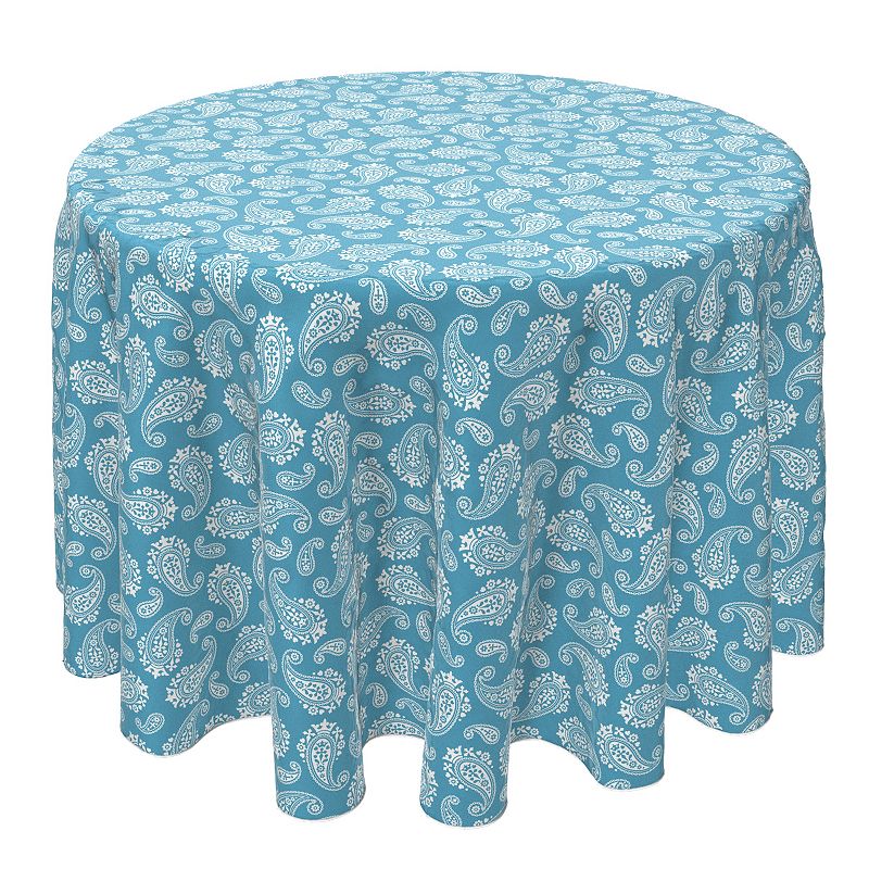 Round Tablecloth， 100% Cotton， 60 Round， Simple Paisley Blue