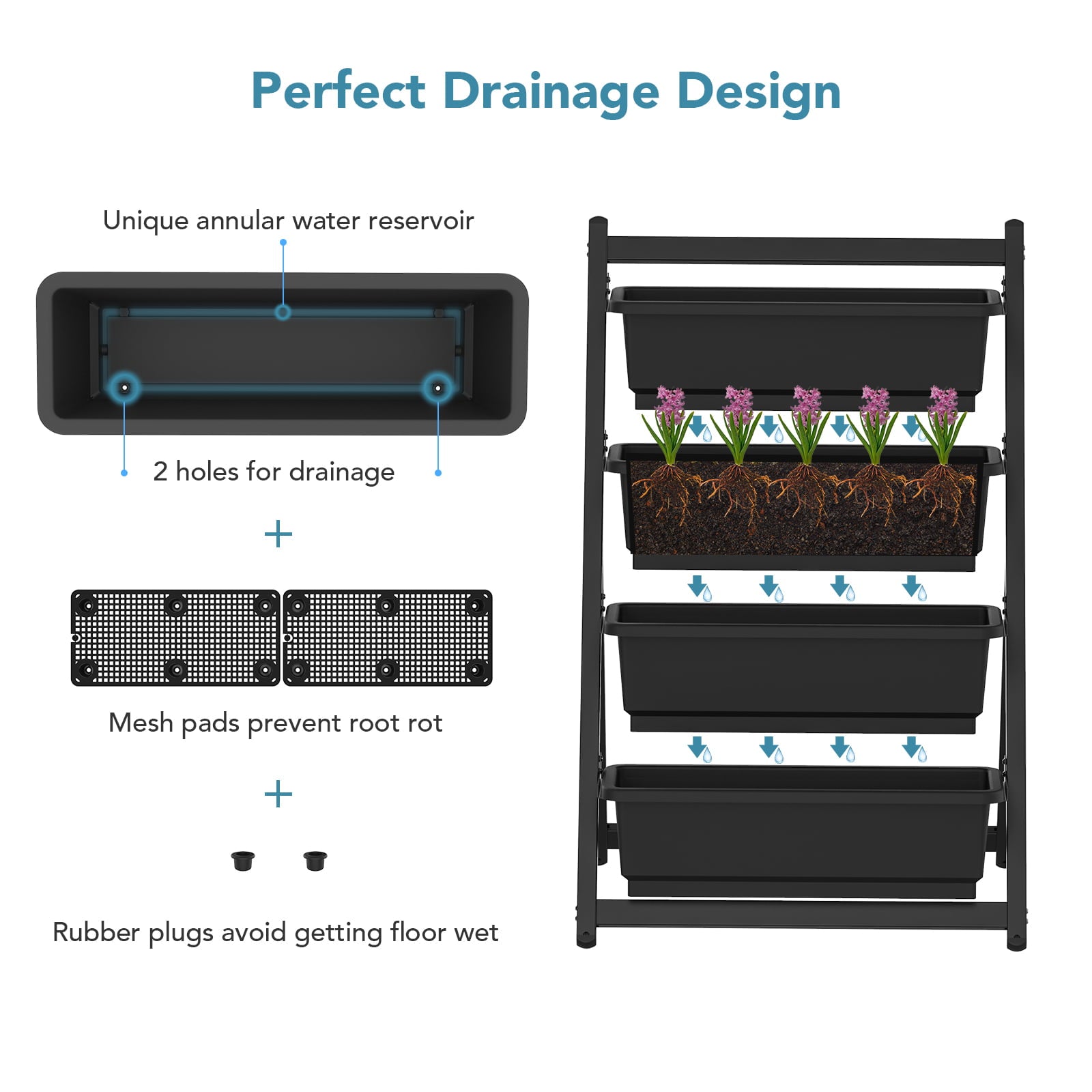 FLEXIMOUNTS 4-Tiers Vertical Raised Garden Bed 4Ft Freestanding Elevated Garden Planters 45"x27"x25"