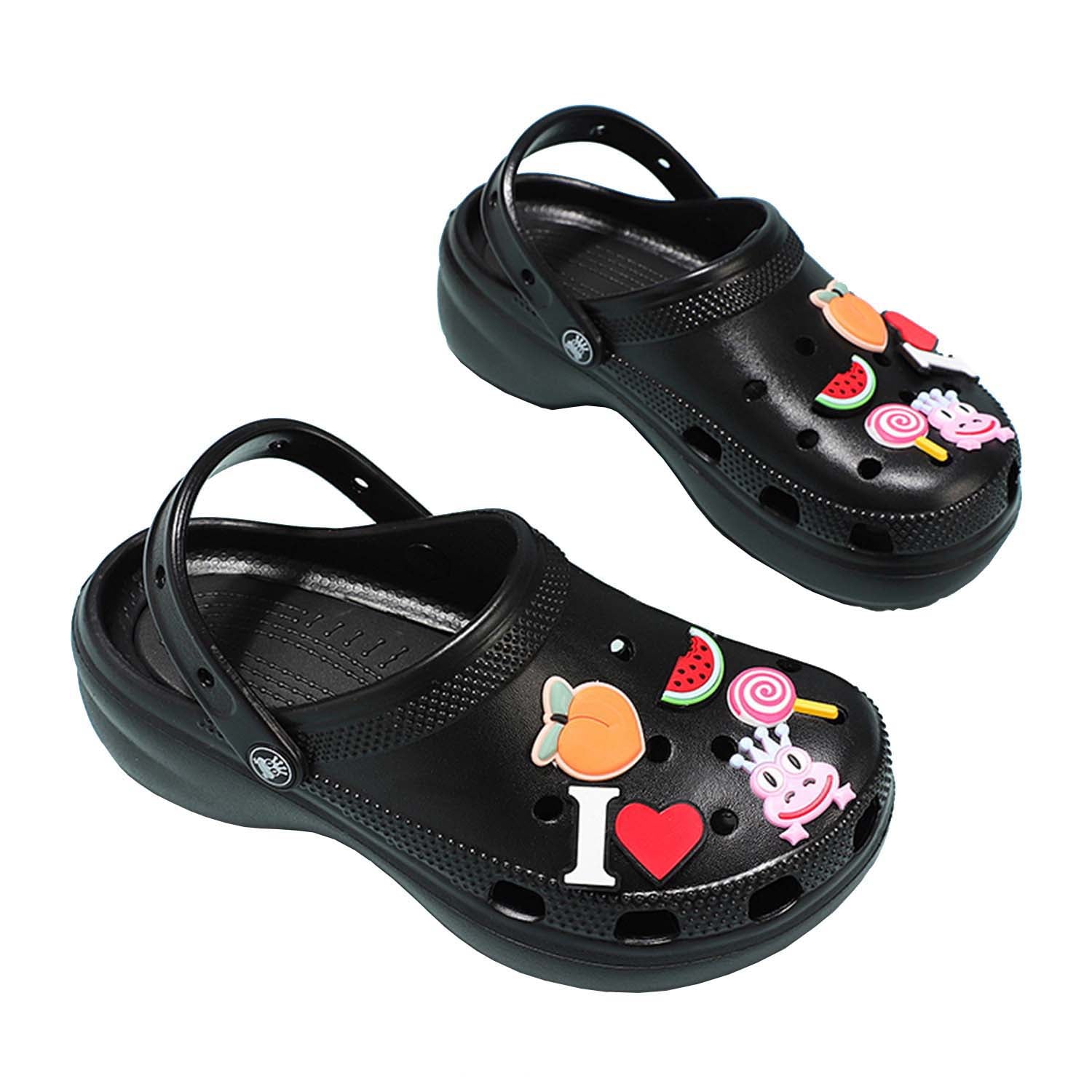 Platform Clogs Gardener Shoes Garden Clog Slippers for Women Platform Slides Hight Heels Mules Comfortable Breathable Lightweight Slip on Wedge Sandals Slides Slippers with Charms 2 in Black 41