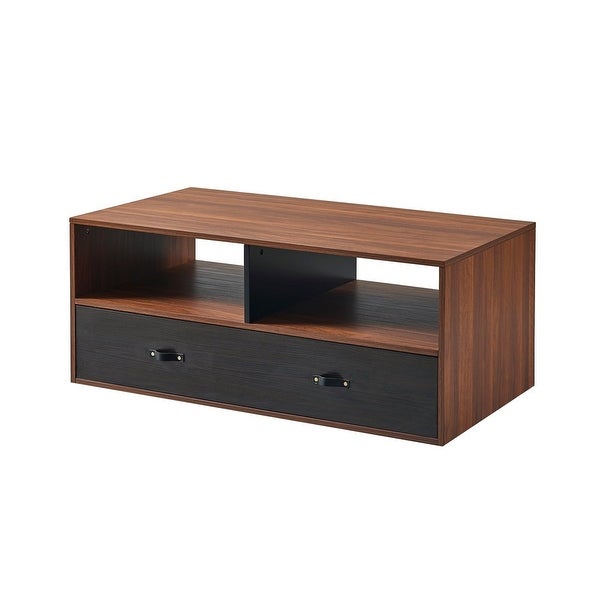 Henry Modern Wooden Coffee Table with Storage， Walnut