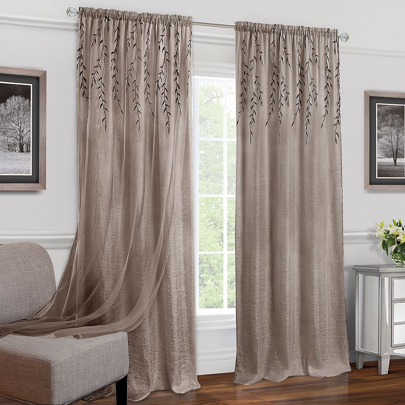 Achim 1-Panel Willow Embroidered Leaf Sheer Window Curtain