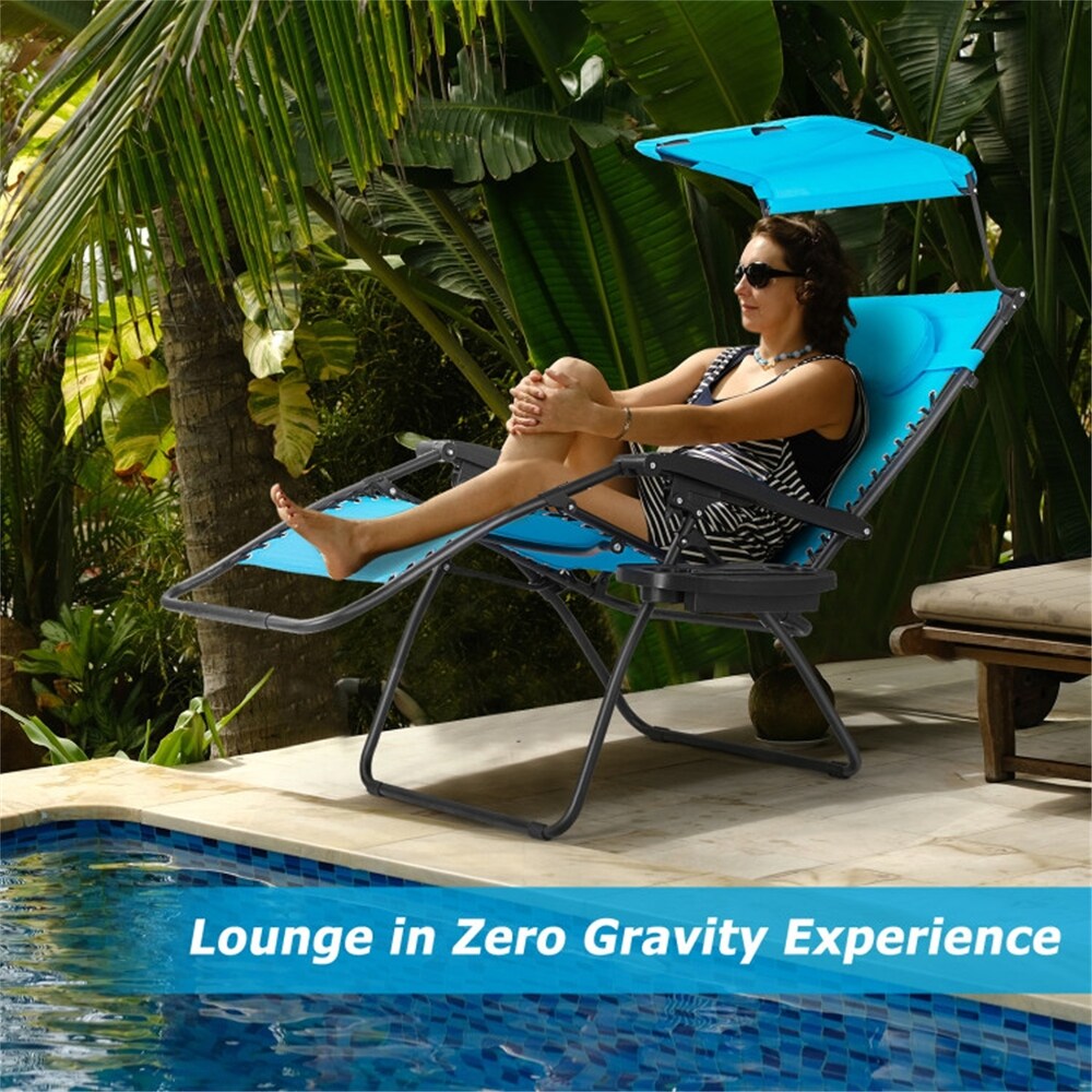 Single Folding Shade Canopy Cup Holder Recliner Lounge Chair