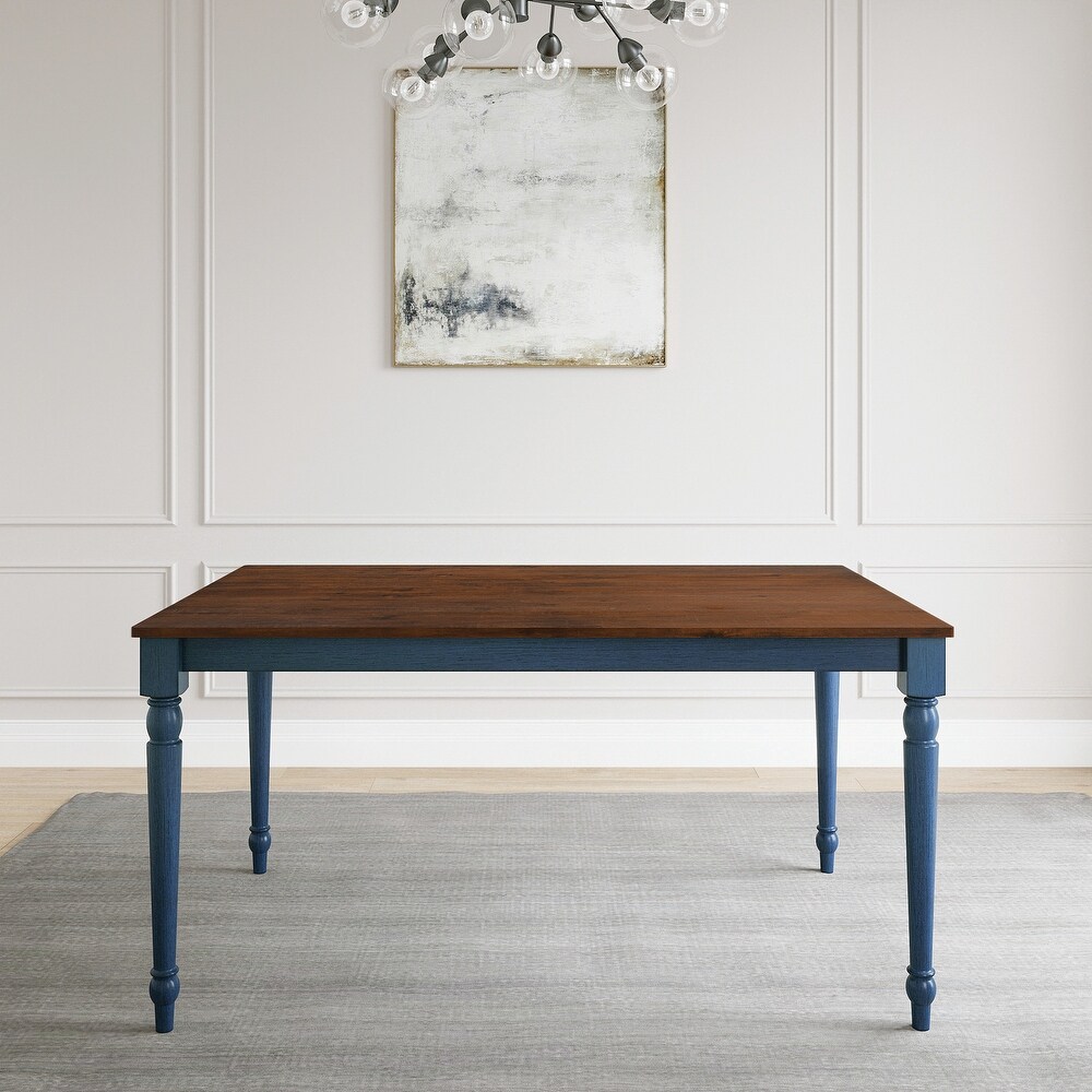 Medium Brown and Navy Blue Wood Dining Table for Kitchen Dining Room