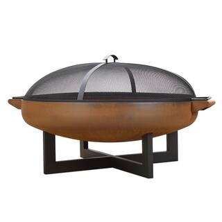 Real Flame La Porte 37 in. L x 37 in. W Outdoor Steel Wood in Rust Burning Fire Pit with Storage Cover 400-RST