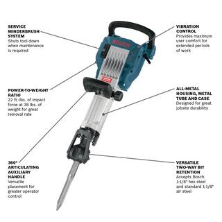 Bosch 15 Amp 1-18 in. Corded Concrete Electric Hex Breaker Hammer Kit with Hard Carrying Case with Wheels 11335K