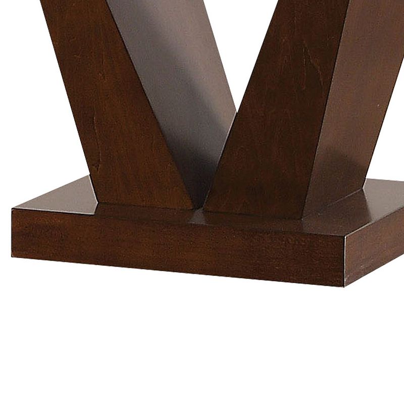 Square Marble Top End Table With Wooden V Shape Base， White And Brown