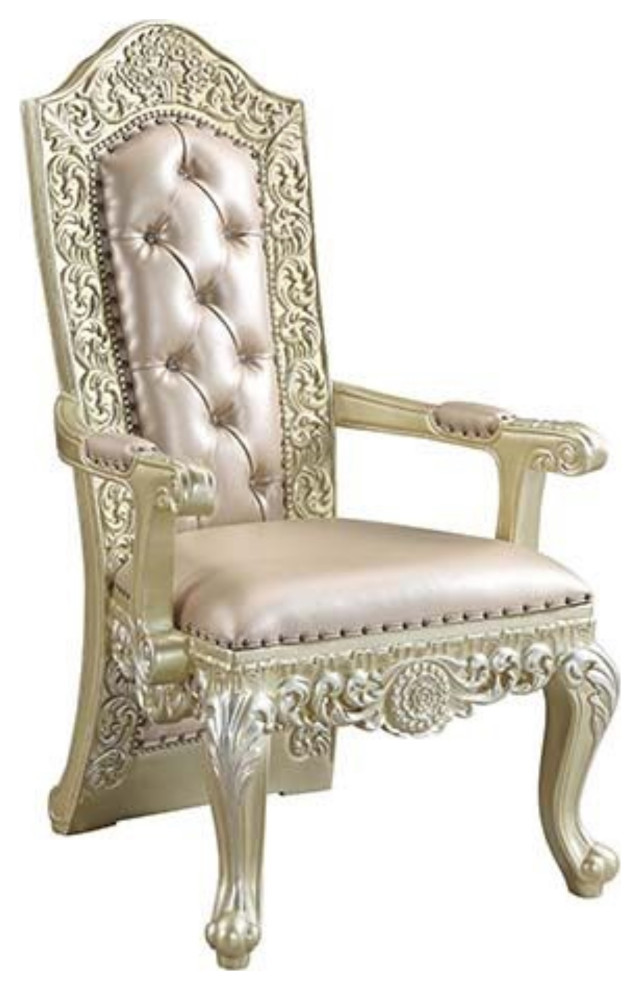 Dn00469 Arm Chair  Set of 2  Pu and Champagne Silver Finish  Vatican   Victorian   Dining Chairs   by VirVentures  Houzz