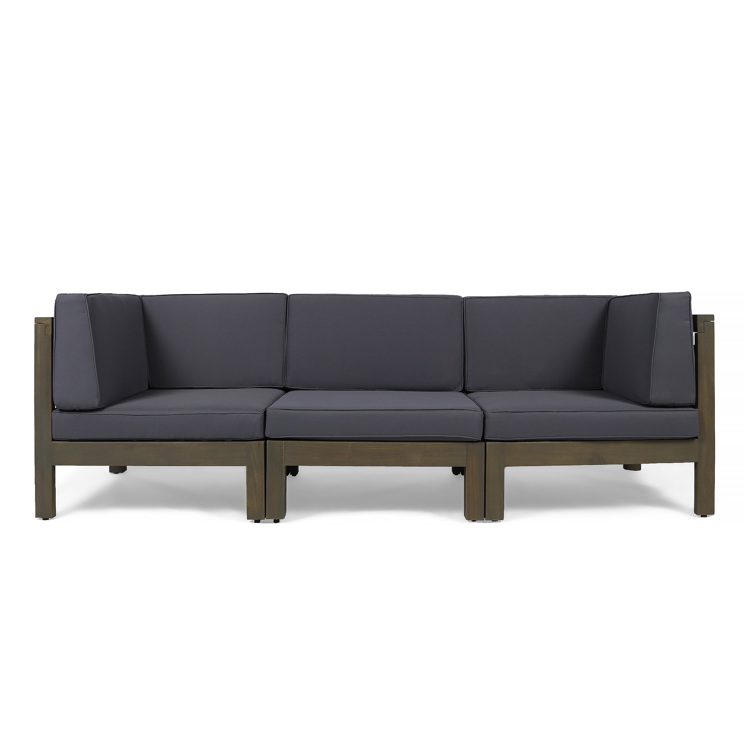 Dawson Outdoor Sectional Sofa Set - 3-Seater - Acacia Wood - Outdoor Cushions