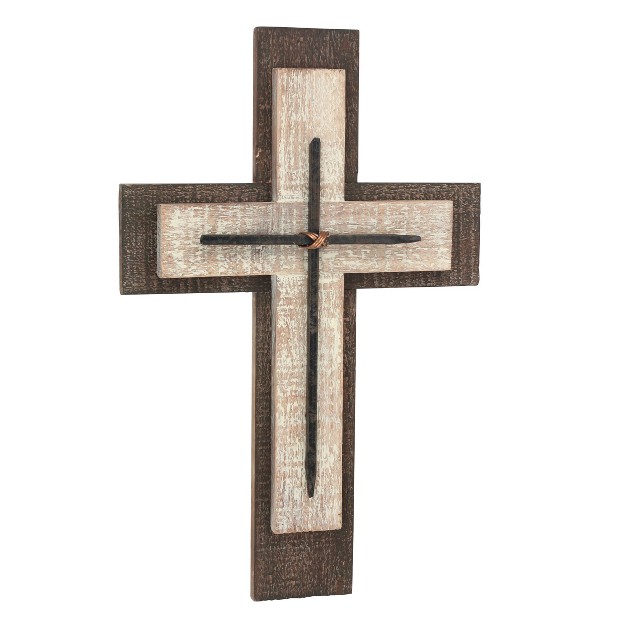 X 10 2 quot Decorative Wooden Cross Wall Art Worn White brown Stonebriar Collection