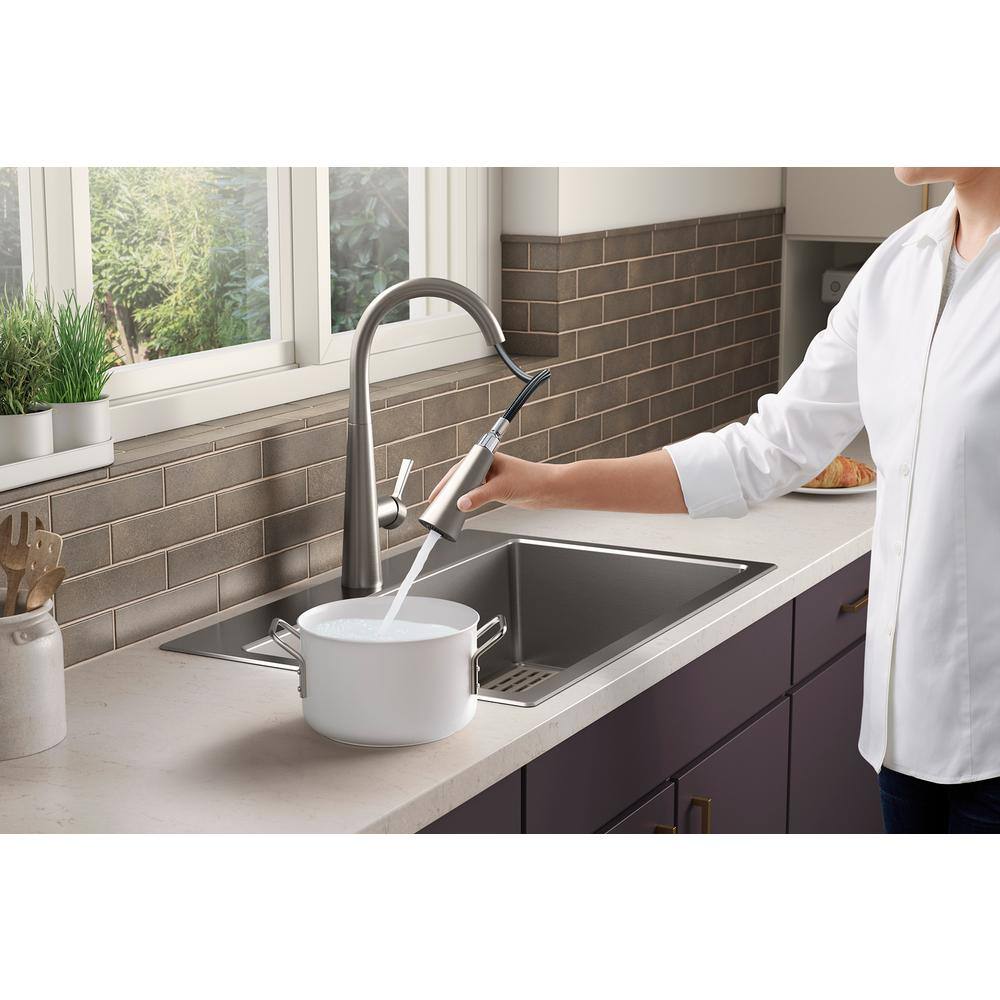 KOHLER Cursiva All-in-One Stainless Steel 33 in. Single Bowl Drop-In or Undermount Kitchen Sink with Faucet K-RH28174-1PC-NA