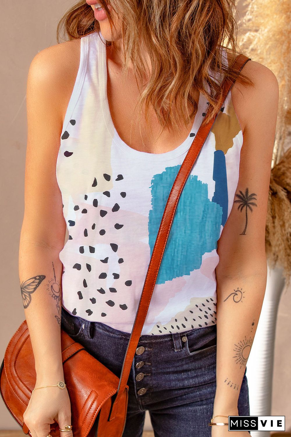 Multicolor Mixed Abstract Print Racerback Tank Top