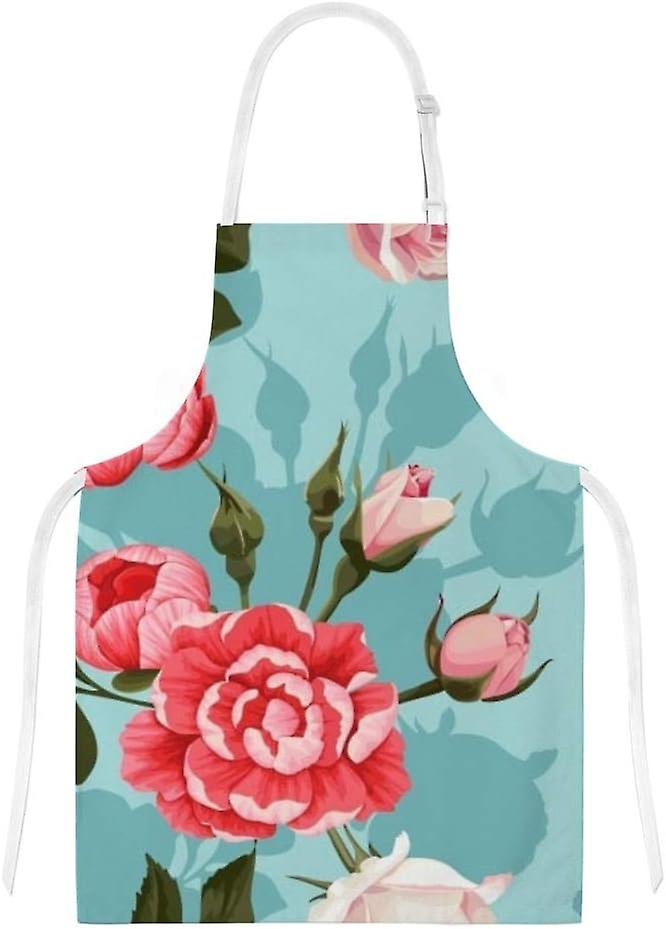 Insulation Kitchen Oven Mitts Potholder Apron 3pcs Set Peony And Roses Non Slip Heat Resistant Gloves For Baking Cooking Bbq