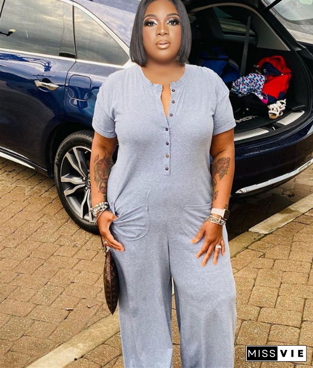 Short Sleeve Loose Casual Plus Size Jumpsuit