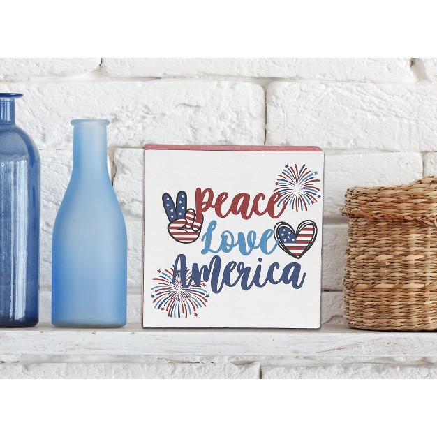 C amp f Home Peace Love America 4th Of July Shelf Block