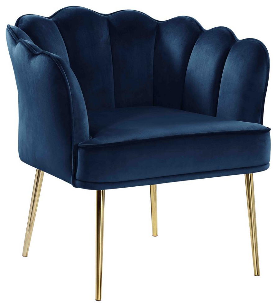 Jackie Navy Velvet Accent Chair With Gold Legs   Midcentury   Armchairs And Accent Chairs   by Homesquare  Houzz