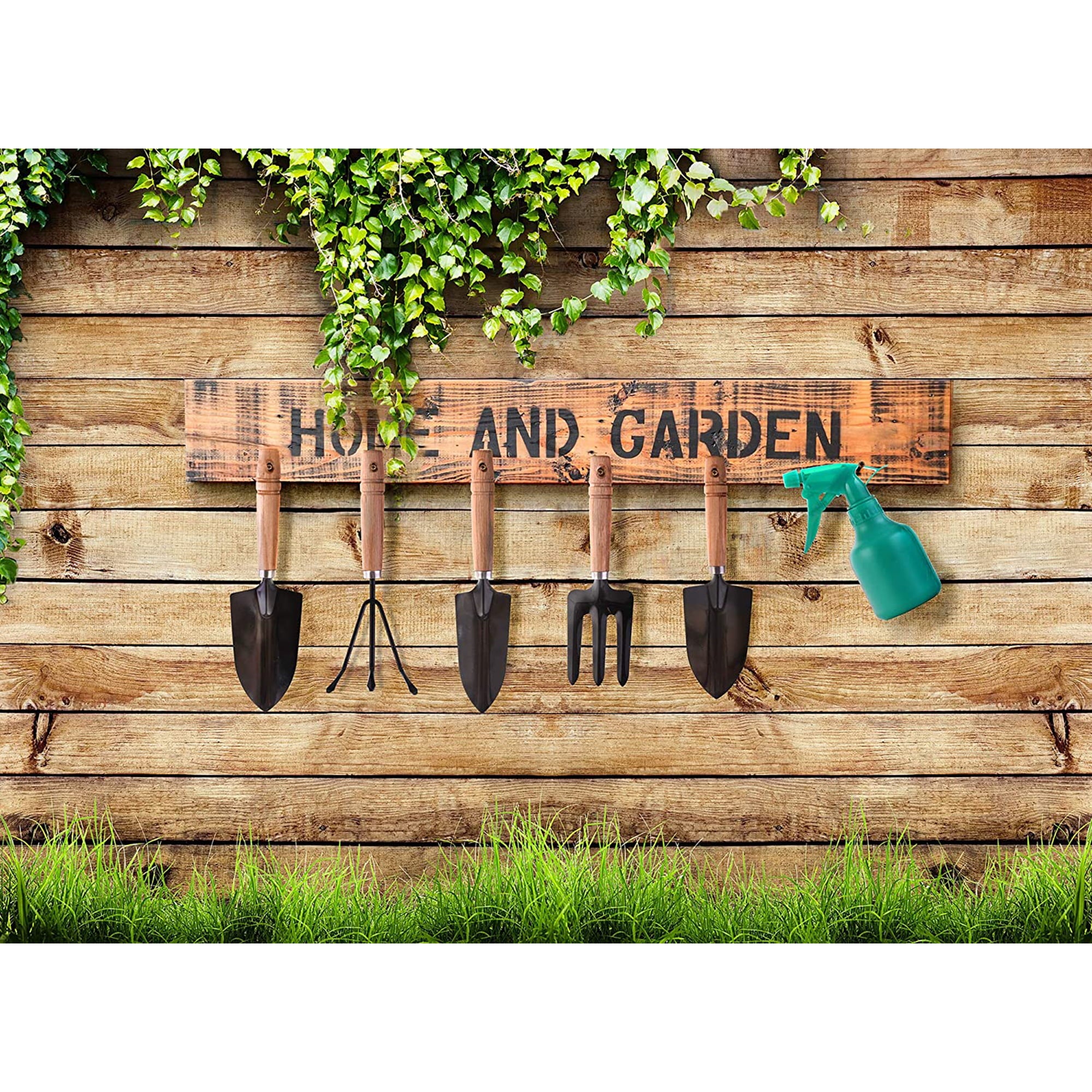 Garden Tools Set - 9 Piece Gardening Kit - Easy to Carry Tote Bag - Pretty Floral Design - Ergonomic Wooden Handle & Heavy Duty, Machine Washable