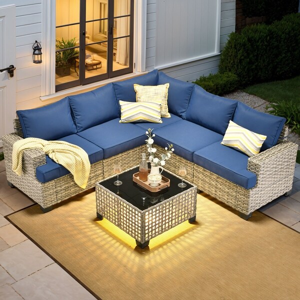 XIZZI 6 Pieces Outdoor Patio Furniture Wicker Sofa Set with Coffee Table