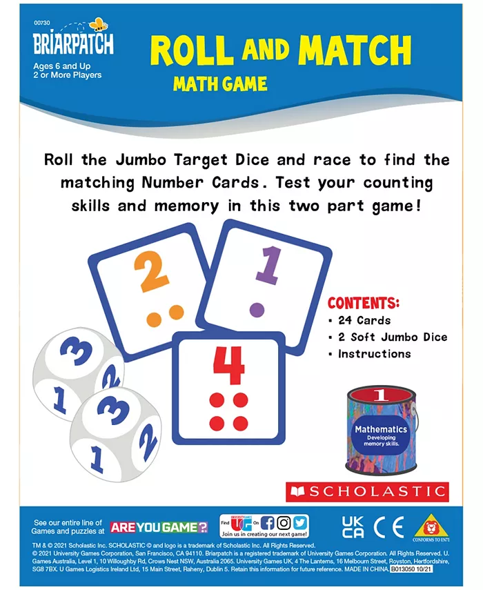 Areyougame Briarpatch Scholastic Roll and Match Math Game