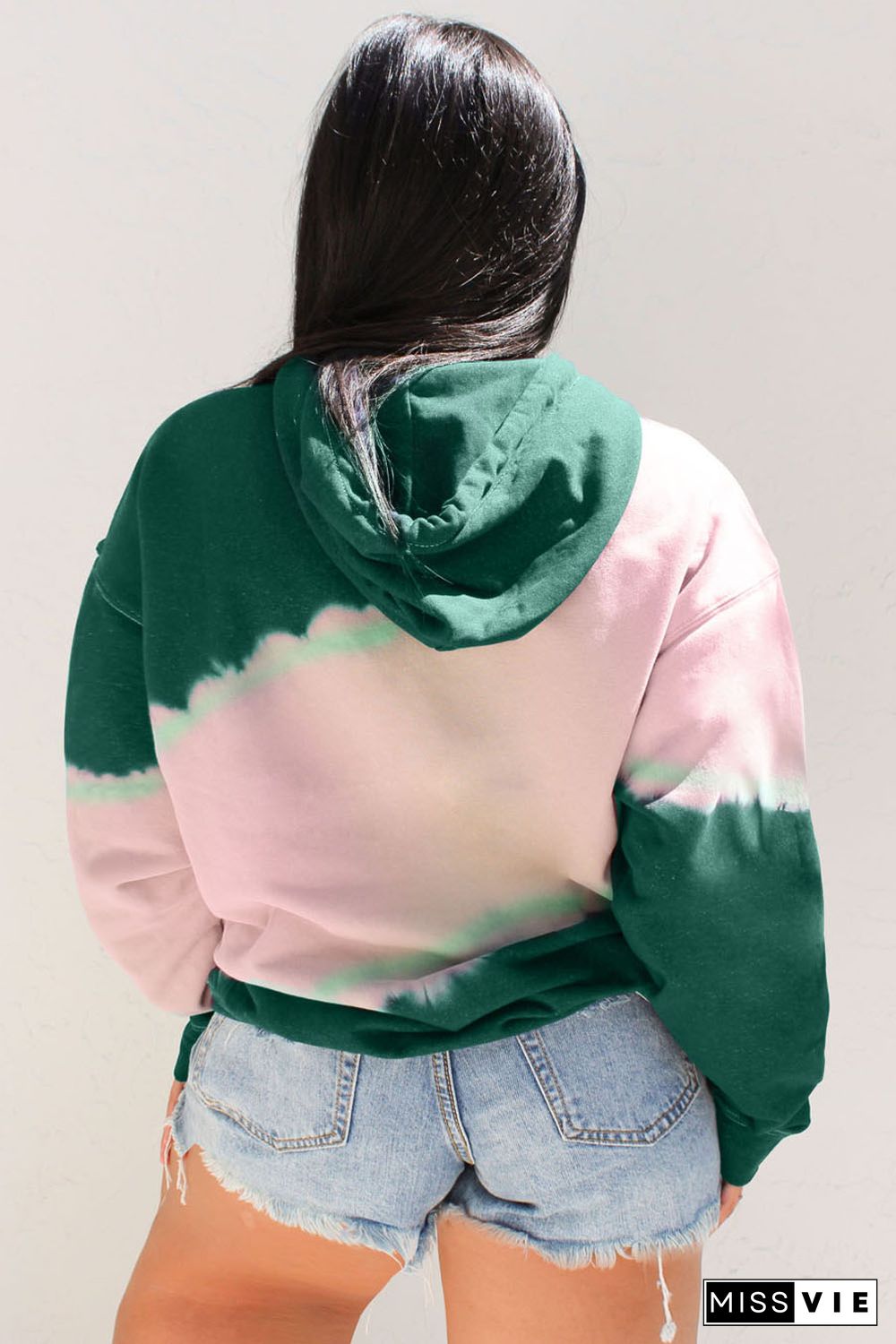 Green Tie Dyed Color Block Plus Size Hoodie