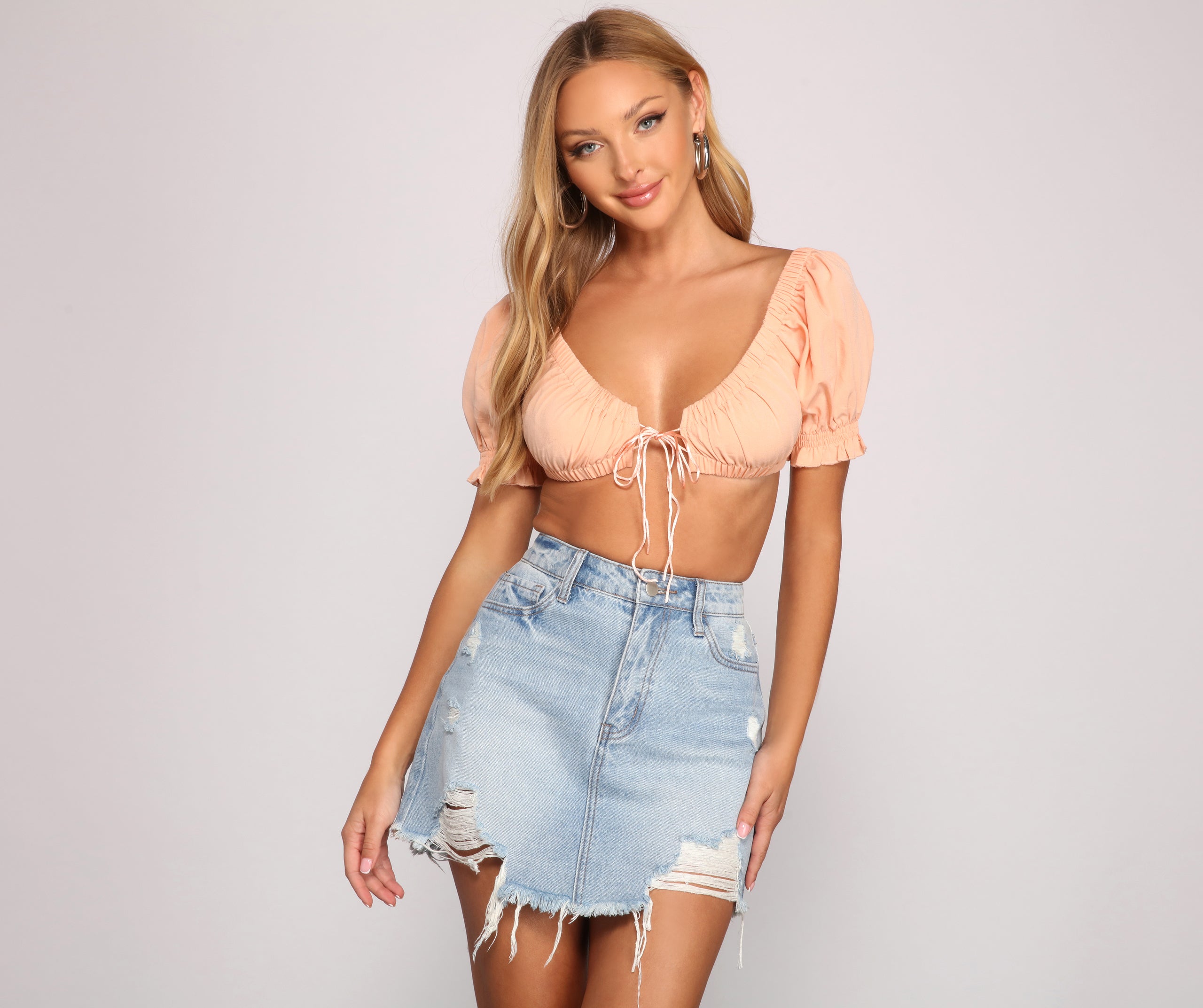 On Trend Tie Front Crop Top