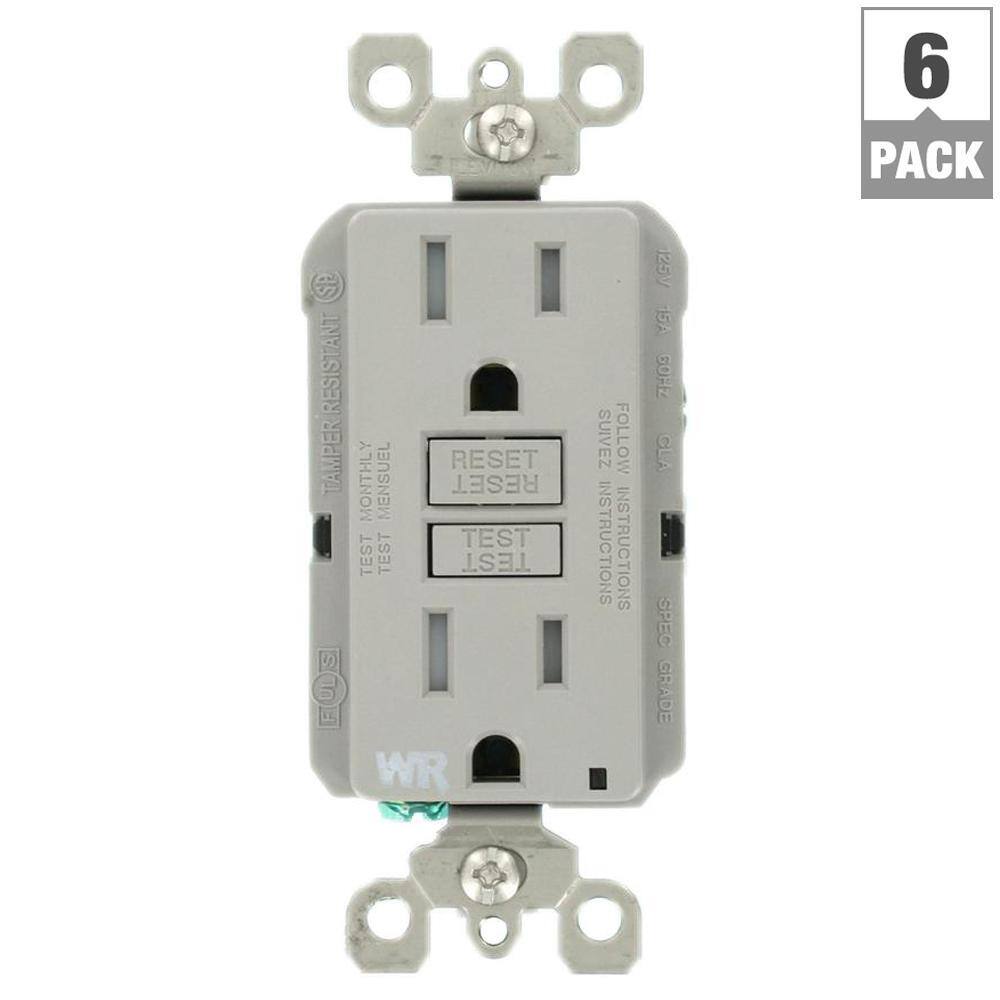 Leviton 15 Amp 125-Volt Duplex Self-Test Tamper ResistantWeather Resistant GFCI Outlet Gray (6-Pack) VG6-GFWT1-HG6