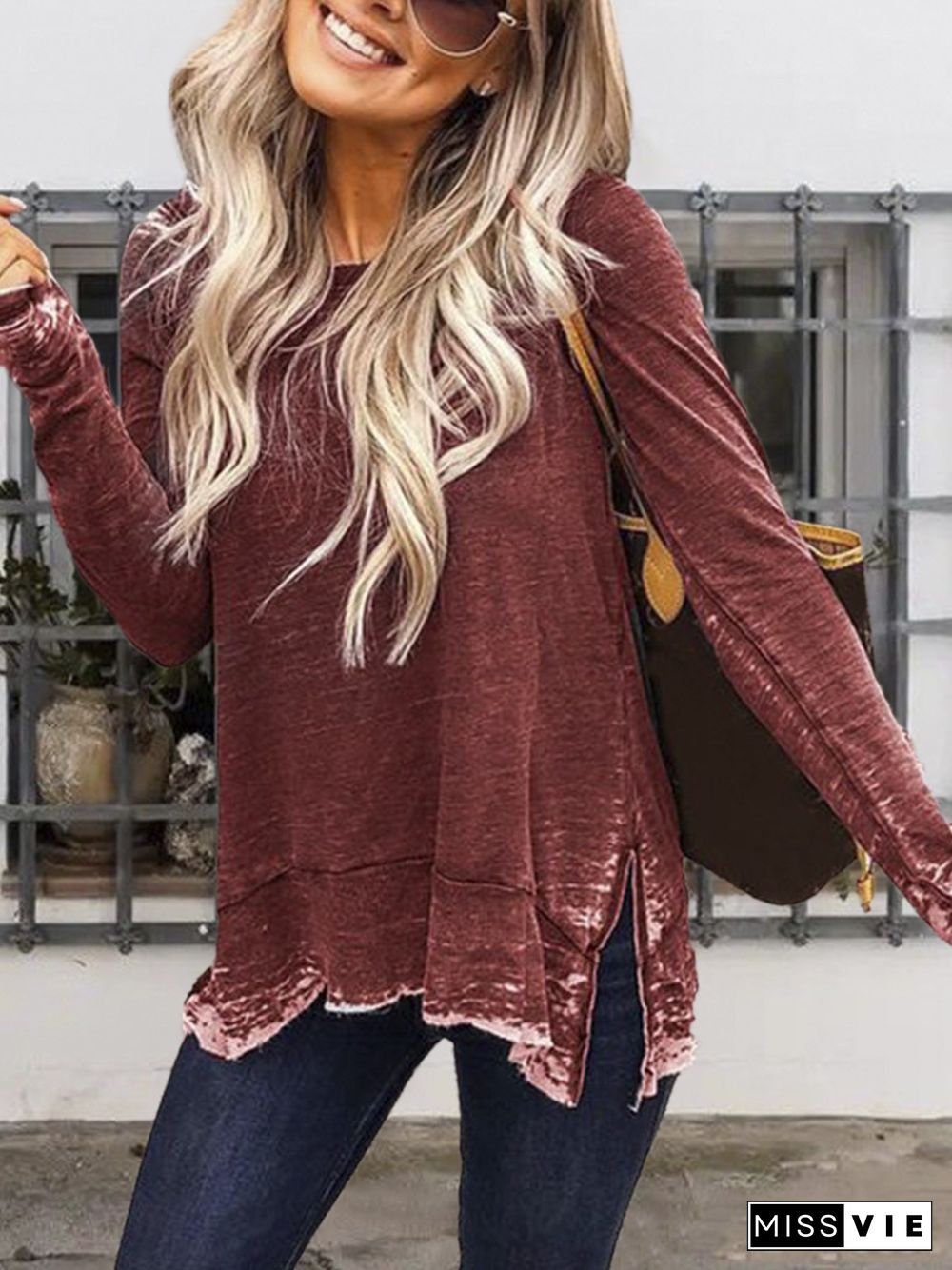 Plus Size Crew Neck Casual Long Sleeve Tops