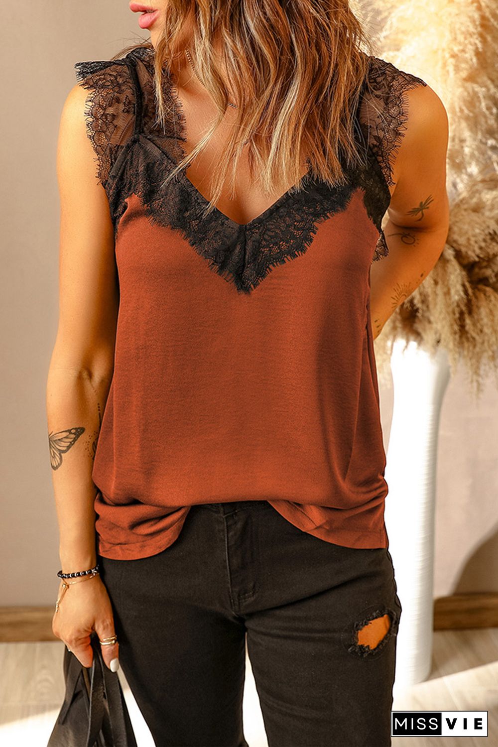 Orange One More Night Lace Cami Tank