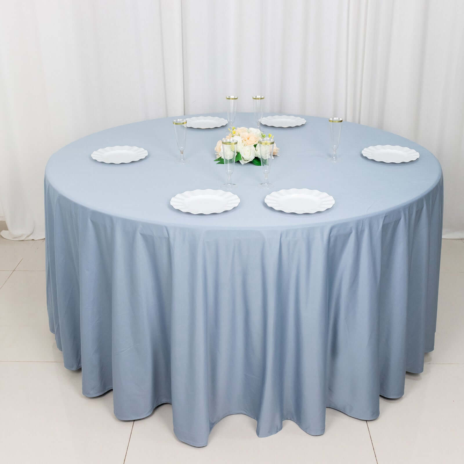 Dusty Blue Premium Scuba Round Tablecloth, Wrinkle Free Polyester Seamless Tablecloth 120