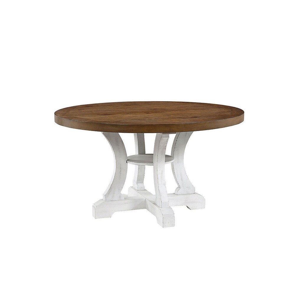 Round Dining Table with Curved Legs in Distressed Dark Oak