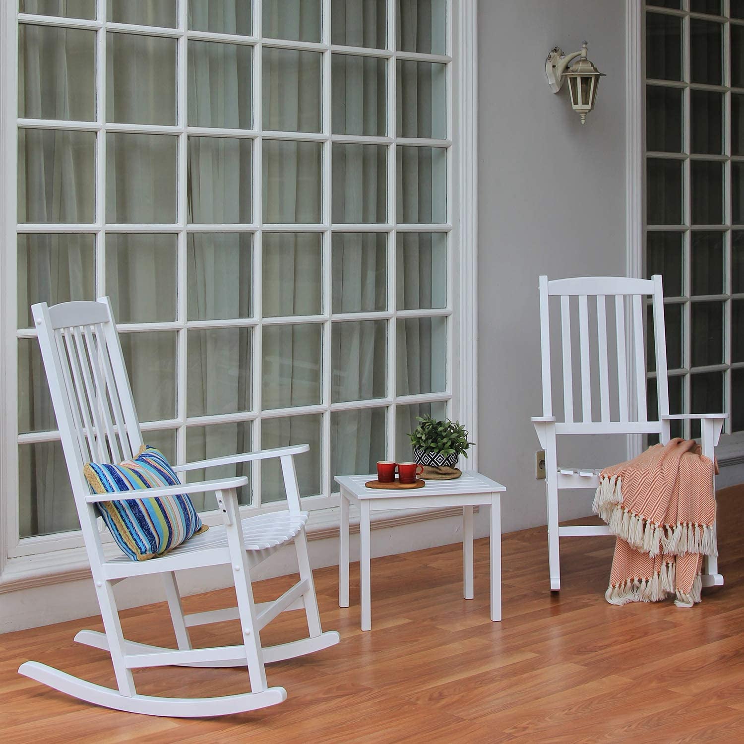 Alston Outdoor Wood Porch Rocking Chair, White Color, Weather Resistant Finish