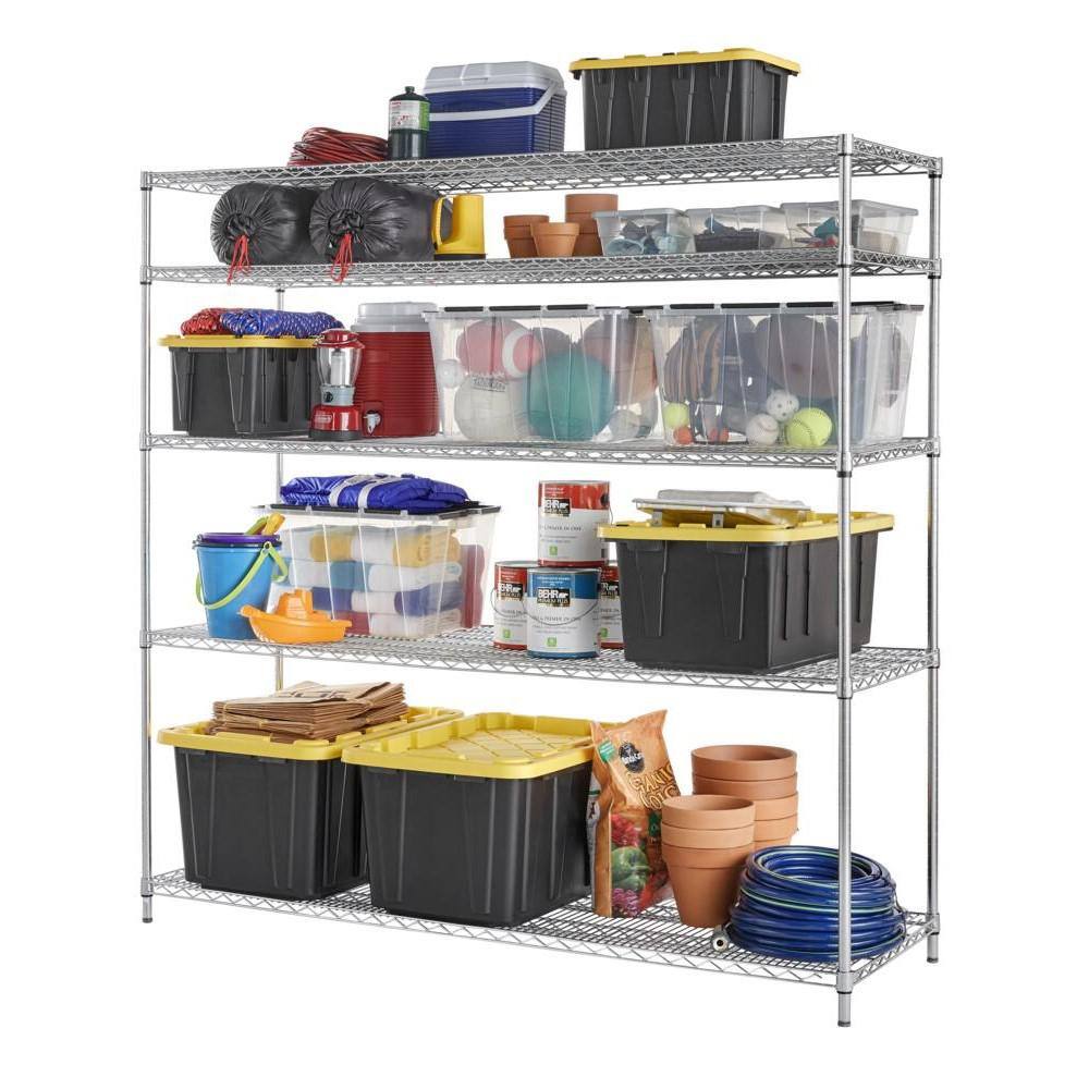 HDX 5-Tier Commercial Grade Heavy Duty Steel Wire Shelving Unit in ChromeMax (72 in. W x 72 in. H x 24 in. D) HD247272-5RCCPS