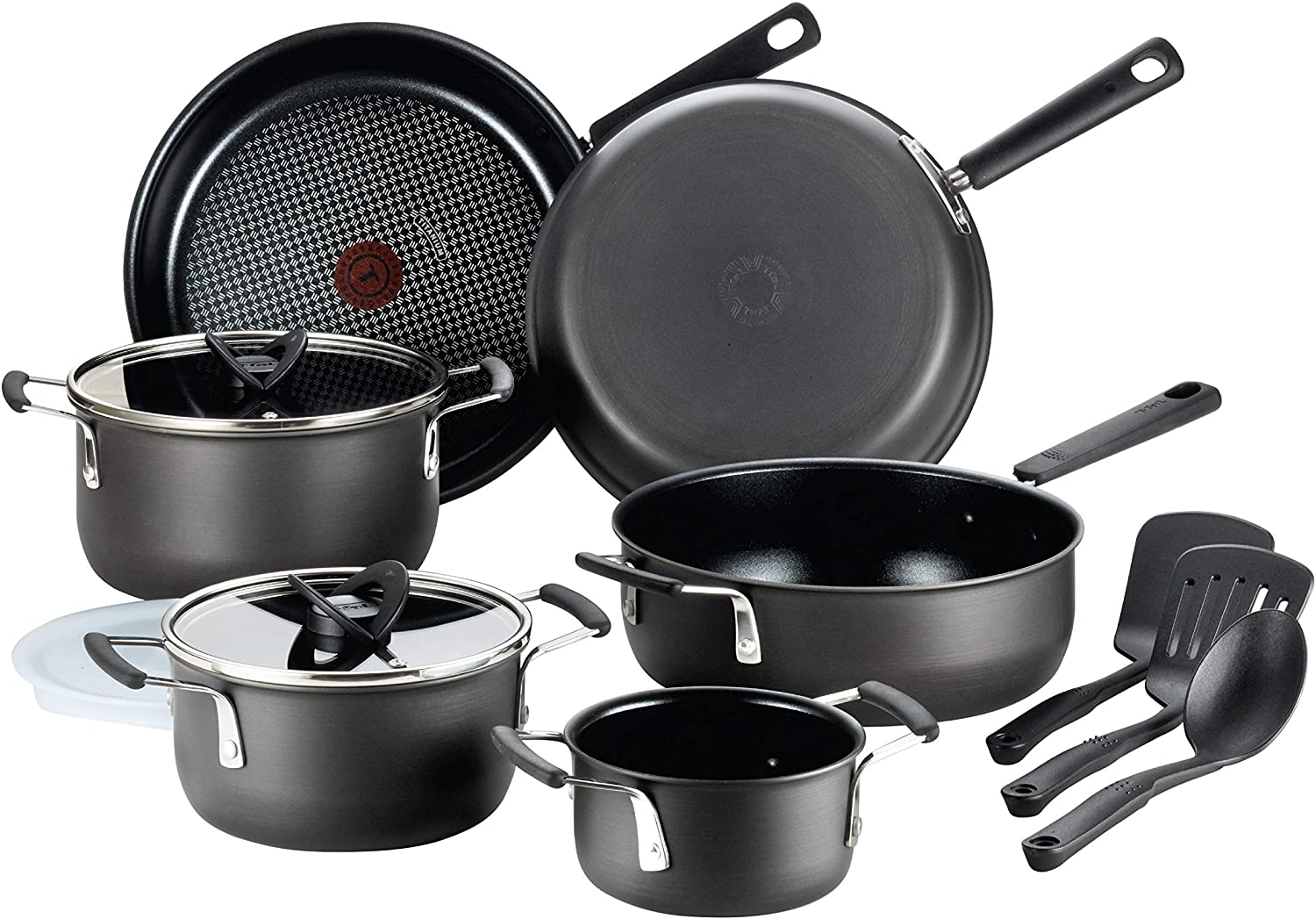 T-fal All-In-One Hard Anodized Dishwasher Safe Nonstick Cookware Set， 12-Piece， Black