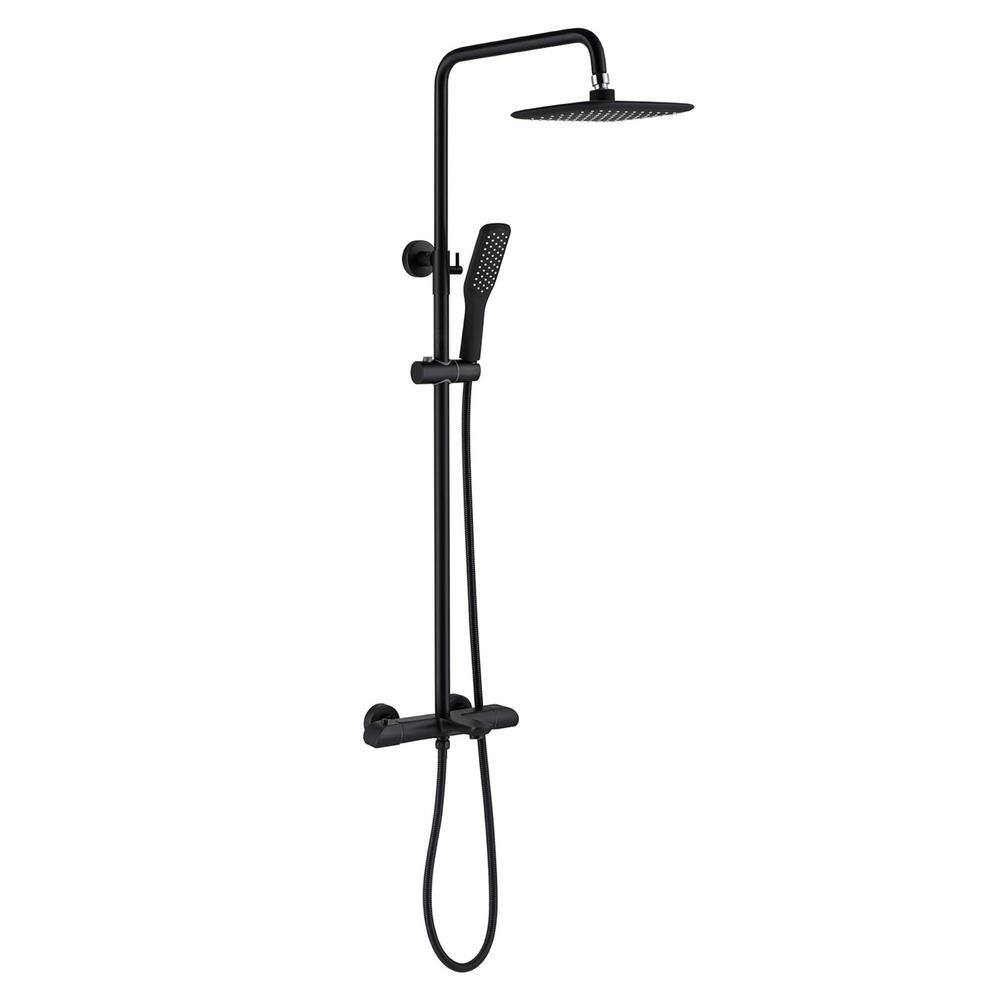 Tomfaucet Luxury Thermostatic 3-Spray Multi-Function Tub and Shower Faucet with Hand Shower in Matte Black TFB0838MB