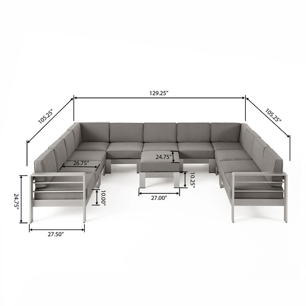 Cape Coral Outdoor 11 Seater Aluminum UShaped Sofa Sectional and Ottoman Set by Christopher Knight Home