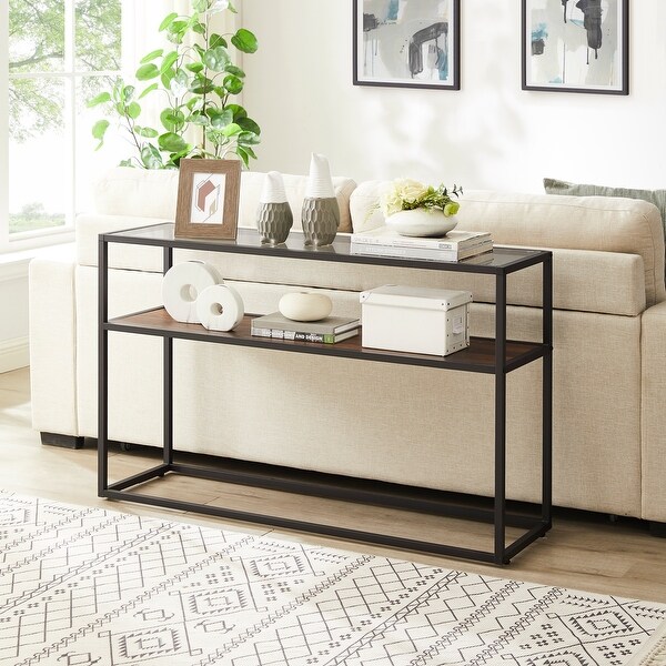 Glass Console Sofa Table， Modern Open Hallway Table， Narrow Entryway Table