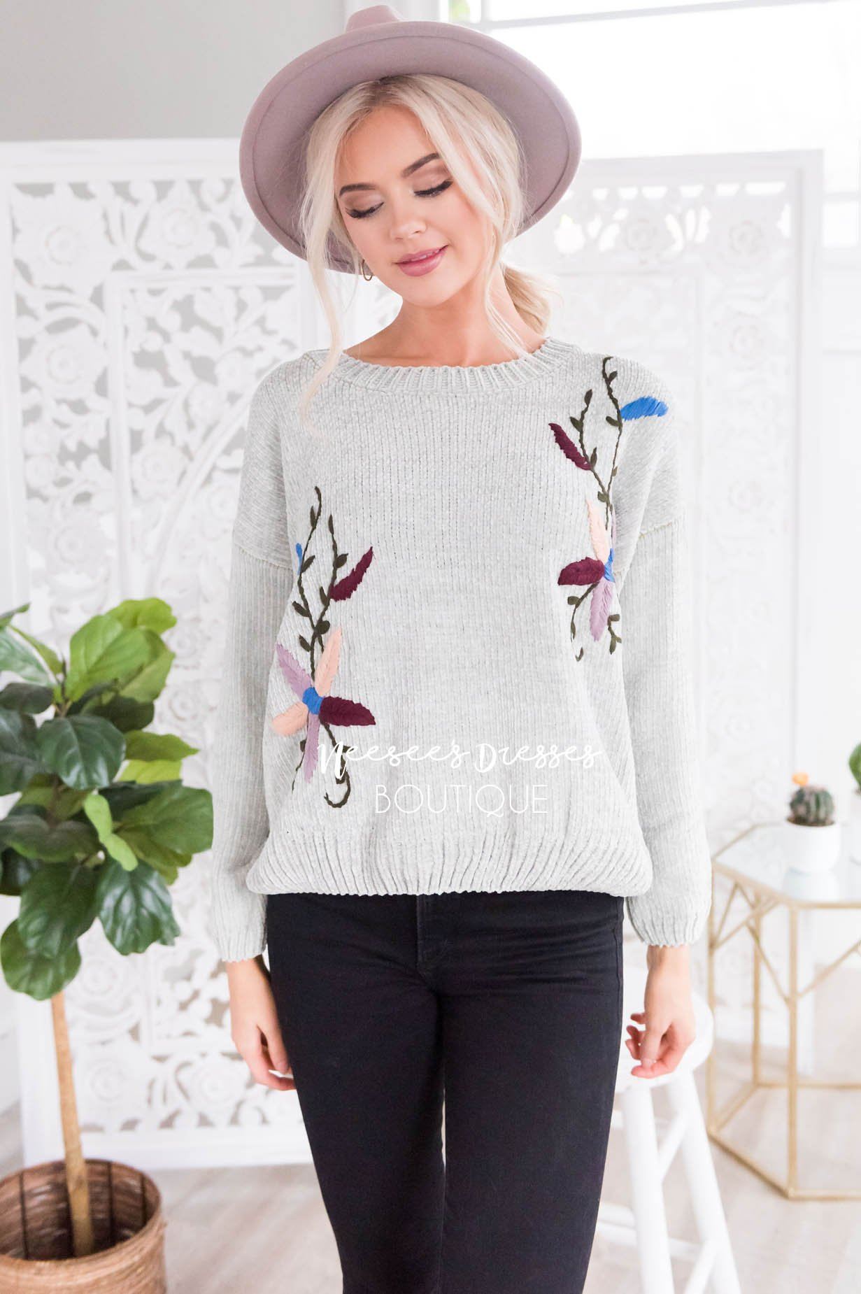 Colorful Embroidered Knit Sweater