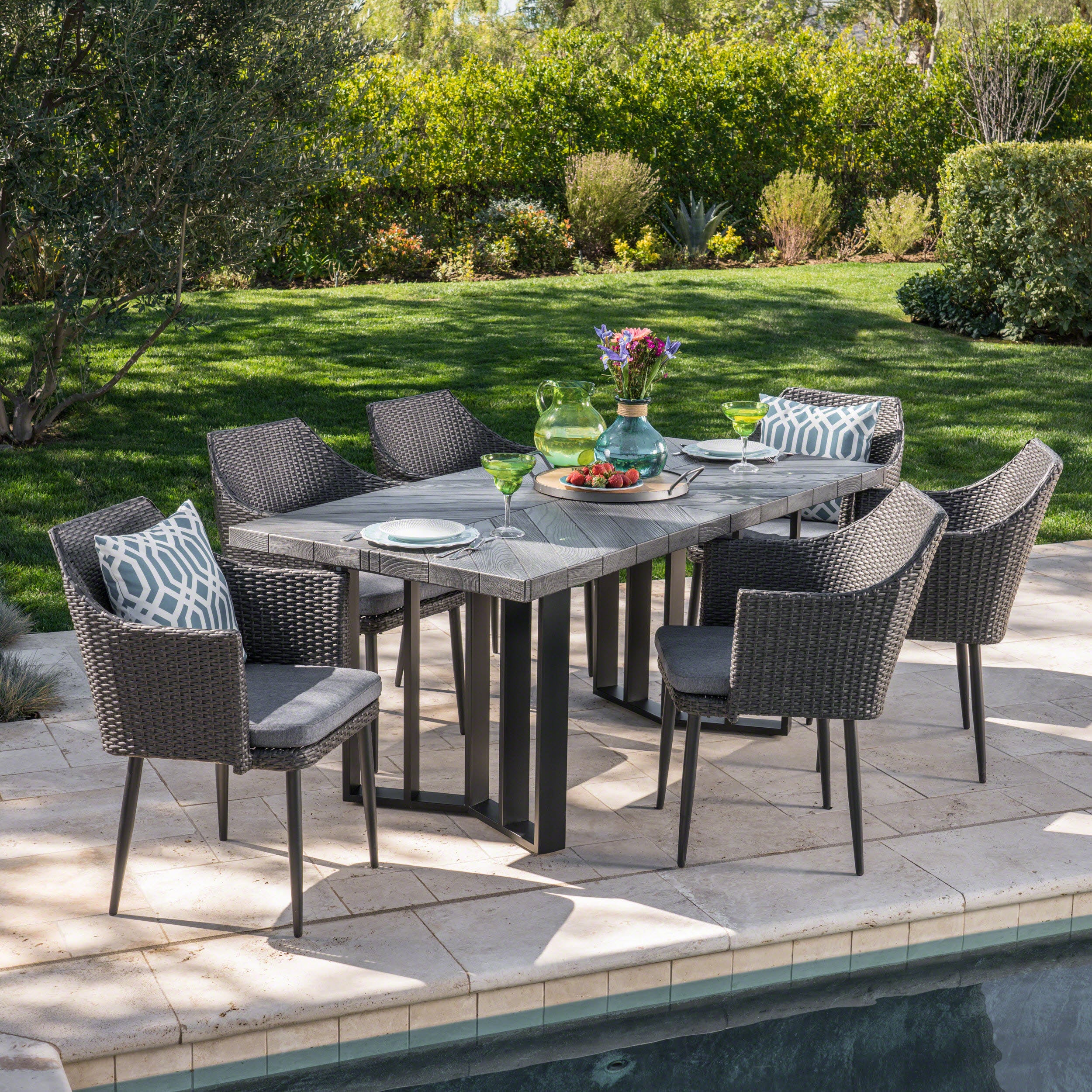 Tammy Outdoor 7 Piece Wicker Dining Set with Concrete Dining Table