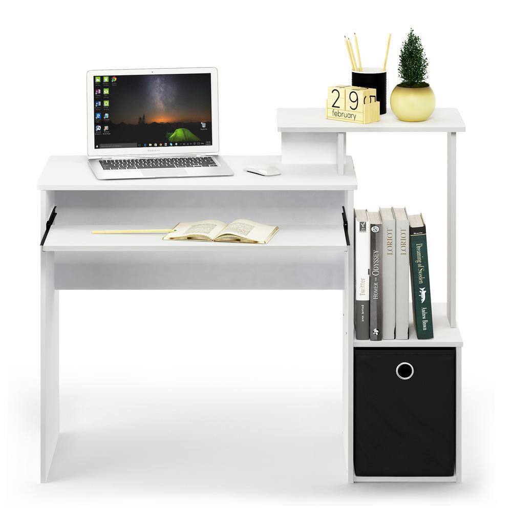 Furinno 40 in. Rectangular WhiteBlack 1 Drawer Computer Desk with Keyboard Tray 12095WHBK