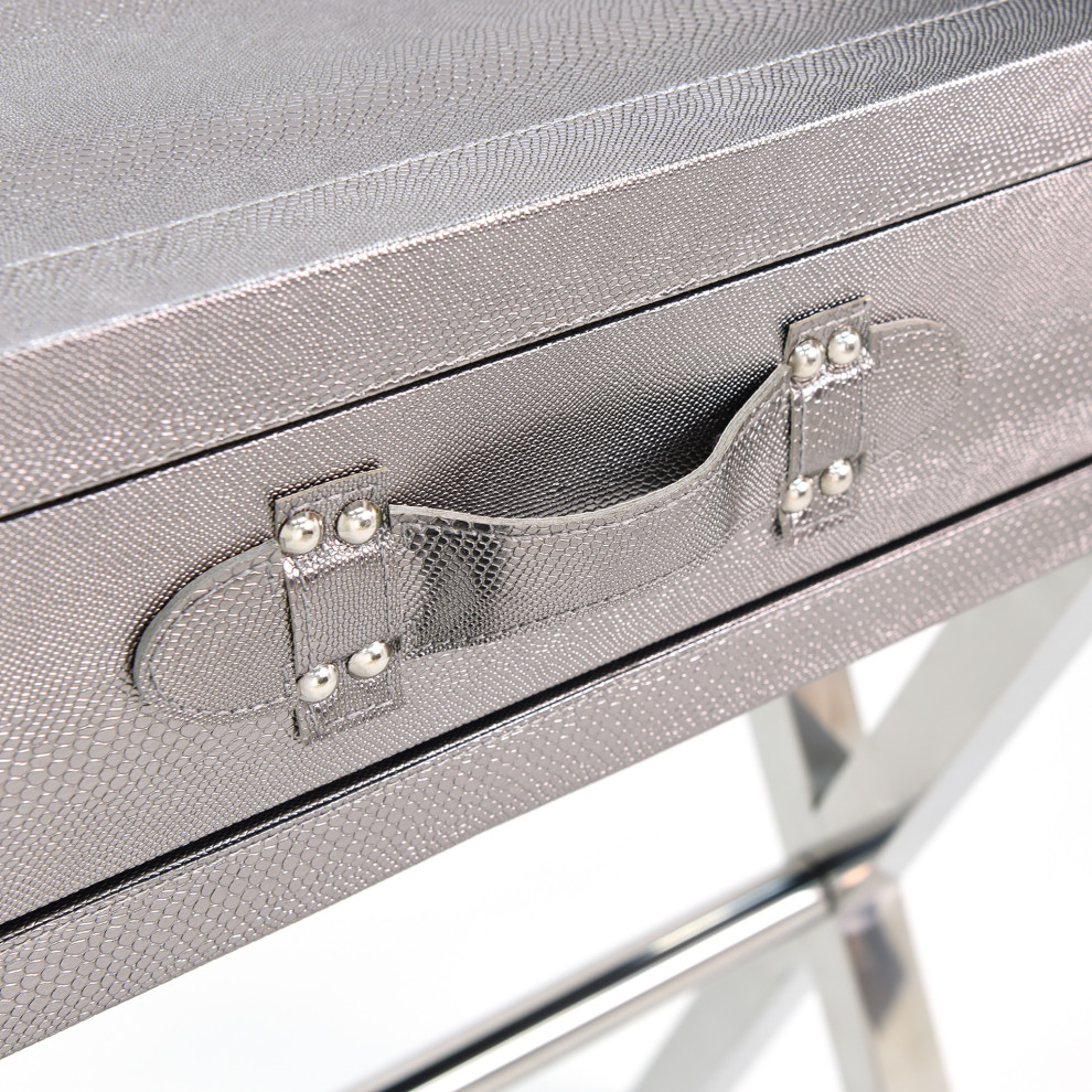 Silver Lizard Leather Console Table With Stainless Steel Legs   Contemporary   Console Tables   by Empire Art Direct  Houzz