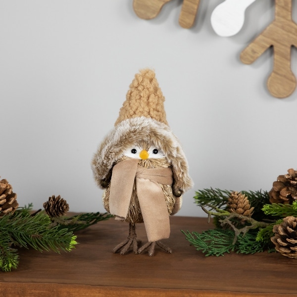 Woodland Bird in Winter Hat Christmas Figurine