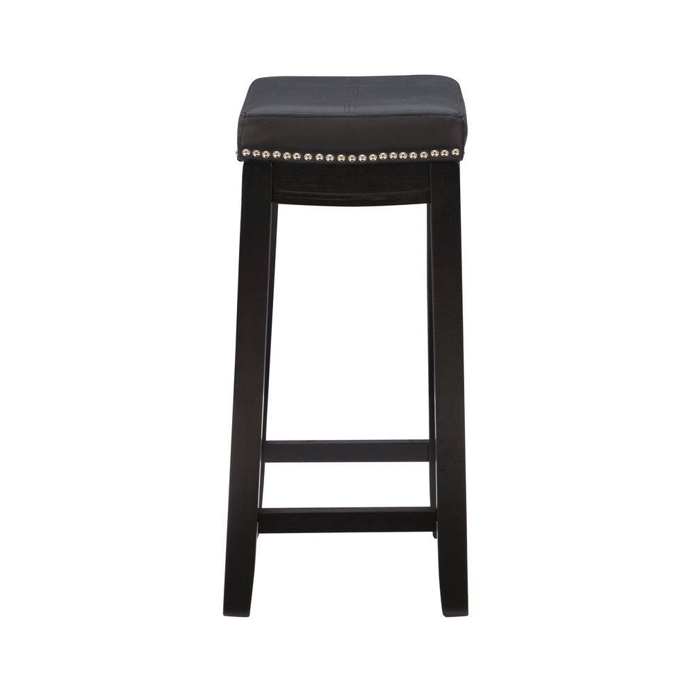 Linon Home Decor Concord Black Wood Frame Counter Stool with Padded Black Faux Leather Seat 55815BLK01U