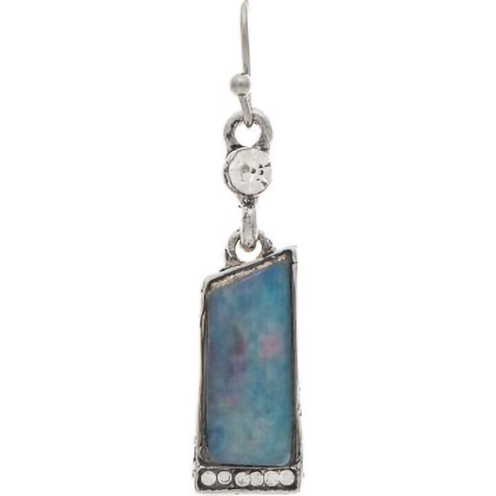 Rain  Silver Rain Artisan Blue Inlay Bar Earring