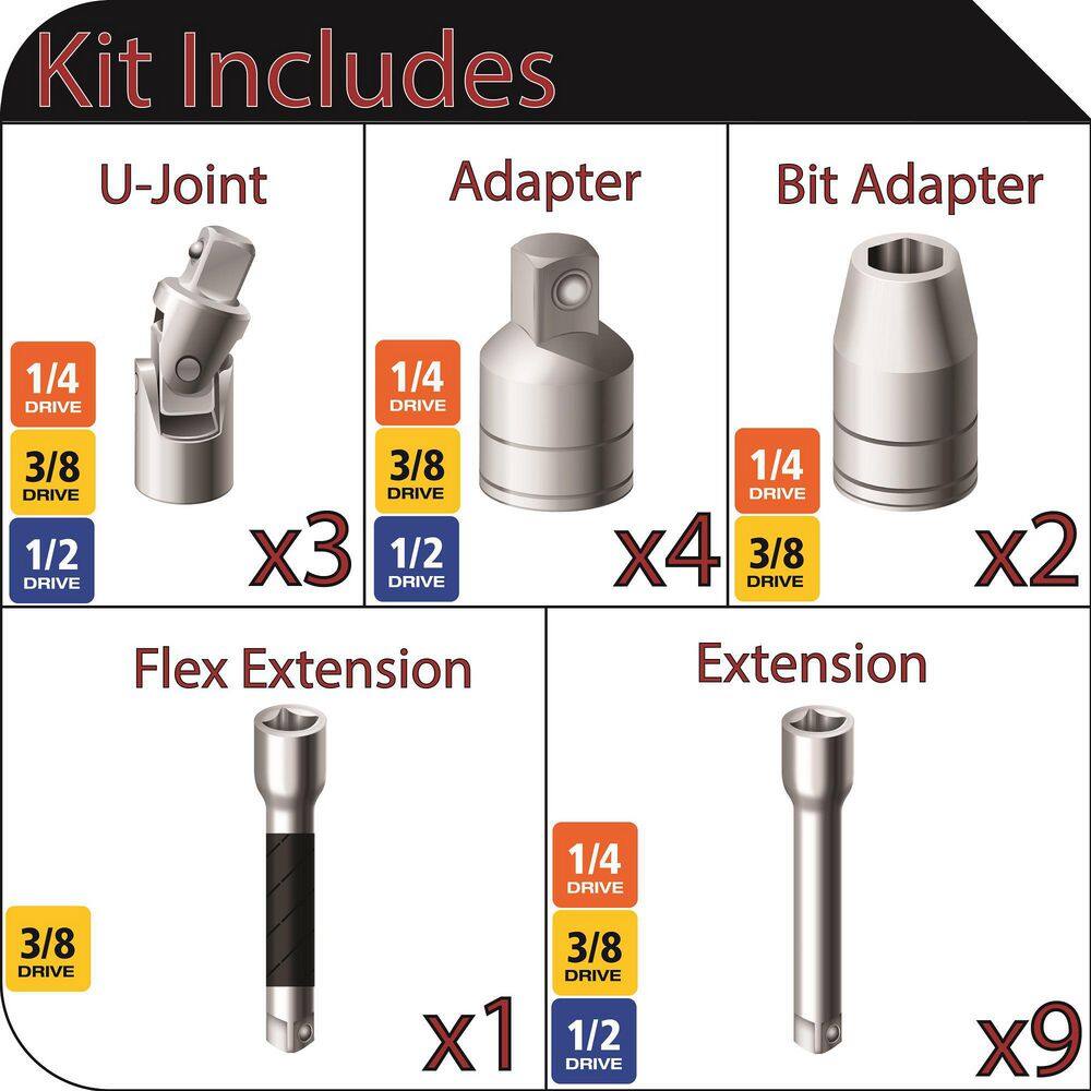 Husky 14 in. 38 in. 12 in. Drive Accessory Set (19-Piece) HACCY19PCRM