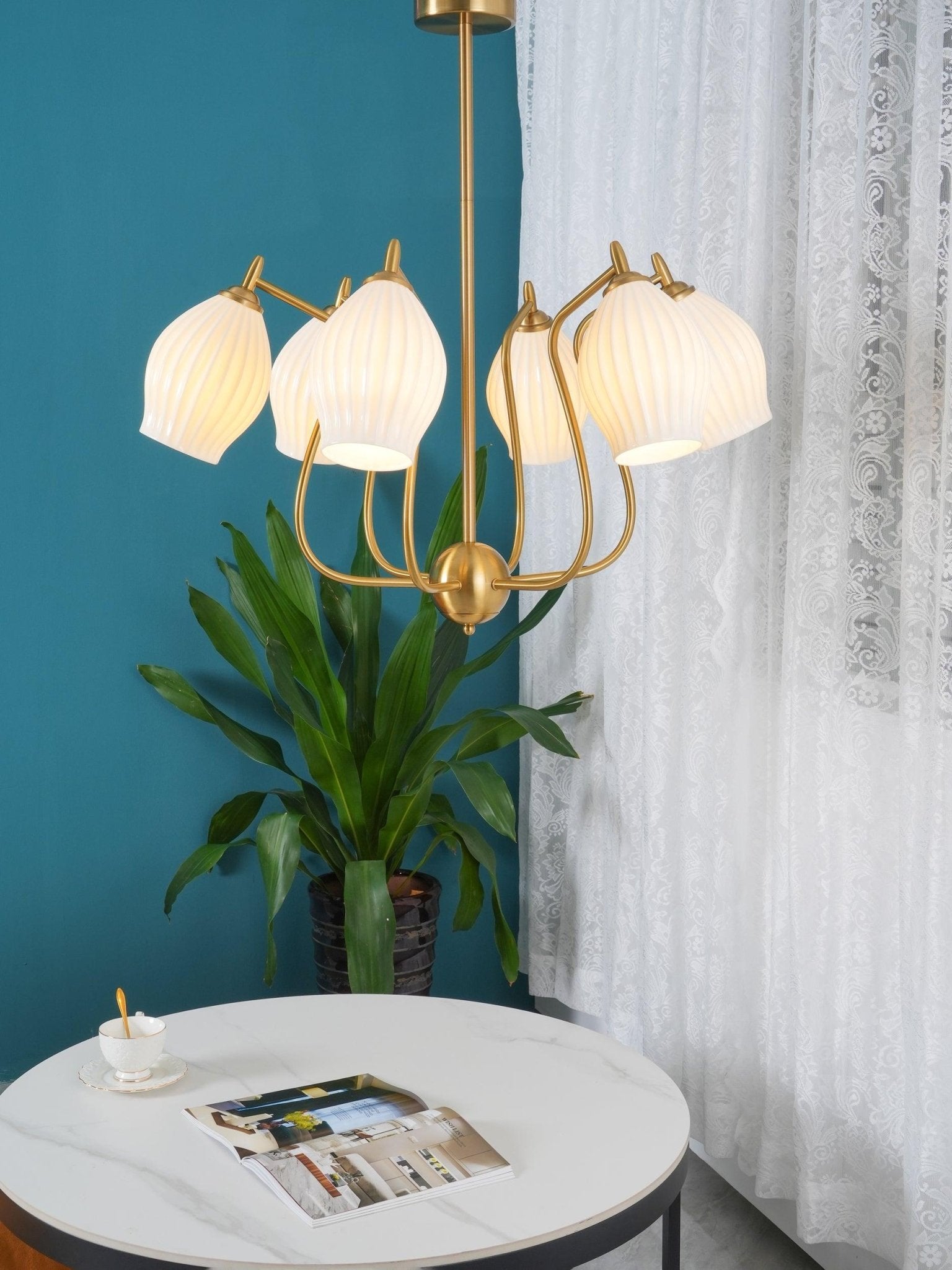 Ceramic Ribbed Chandelier