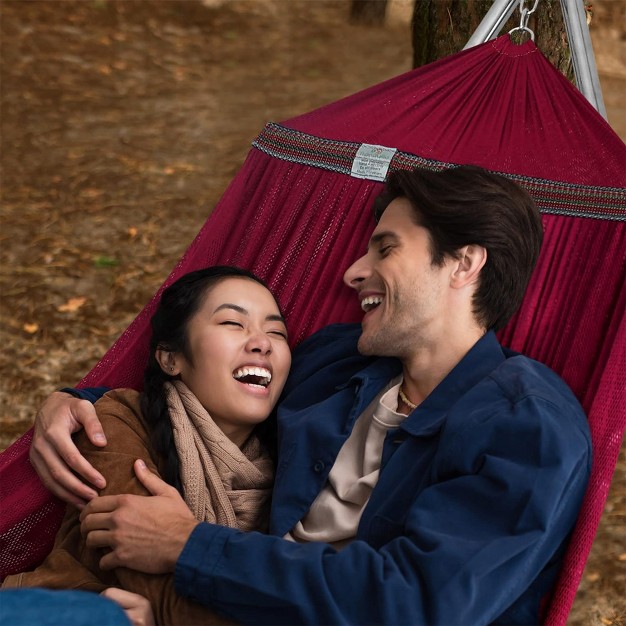 Double Hammock Swing With Adjustable Powder coated Steel Stand And Carry Bag For Indoor Or Outdoor Use Red